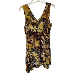 Womens Floral Sleeveless Silk Dress 10 Med Yellow Purple Knee Length Cocktail